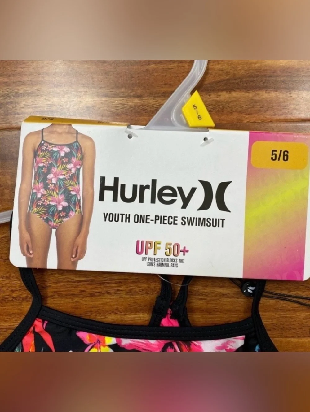 NWT New Hurley Little Girl Pink Hawaiian Floral Racerback One Piece Swimsuit 5/6